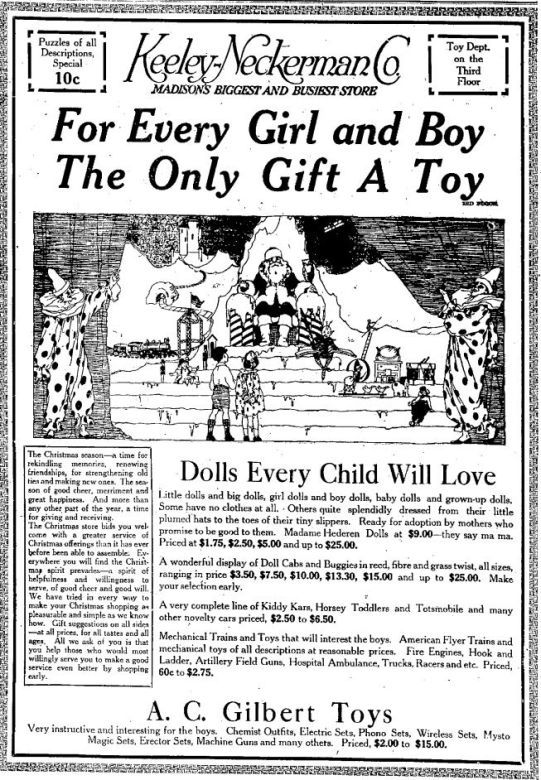 Wisconsin State Journal toy ads: 1920s